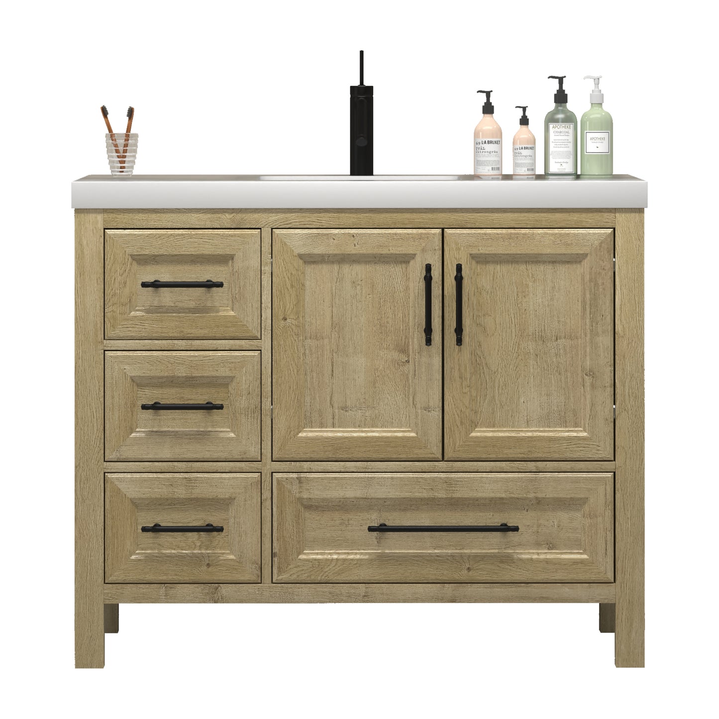 Better Vanity VIV 24"-84" Solid Wood Bathroom Vanity with Reinforced Acrylic Sink, Freestanding Cabinet with Soft Close Doors & Drawers, Fully Assembled