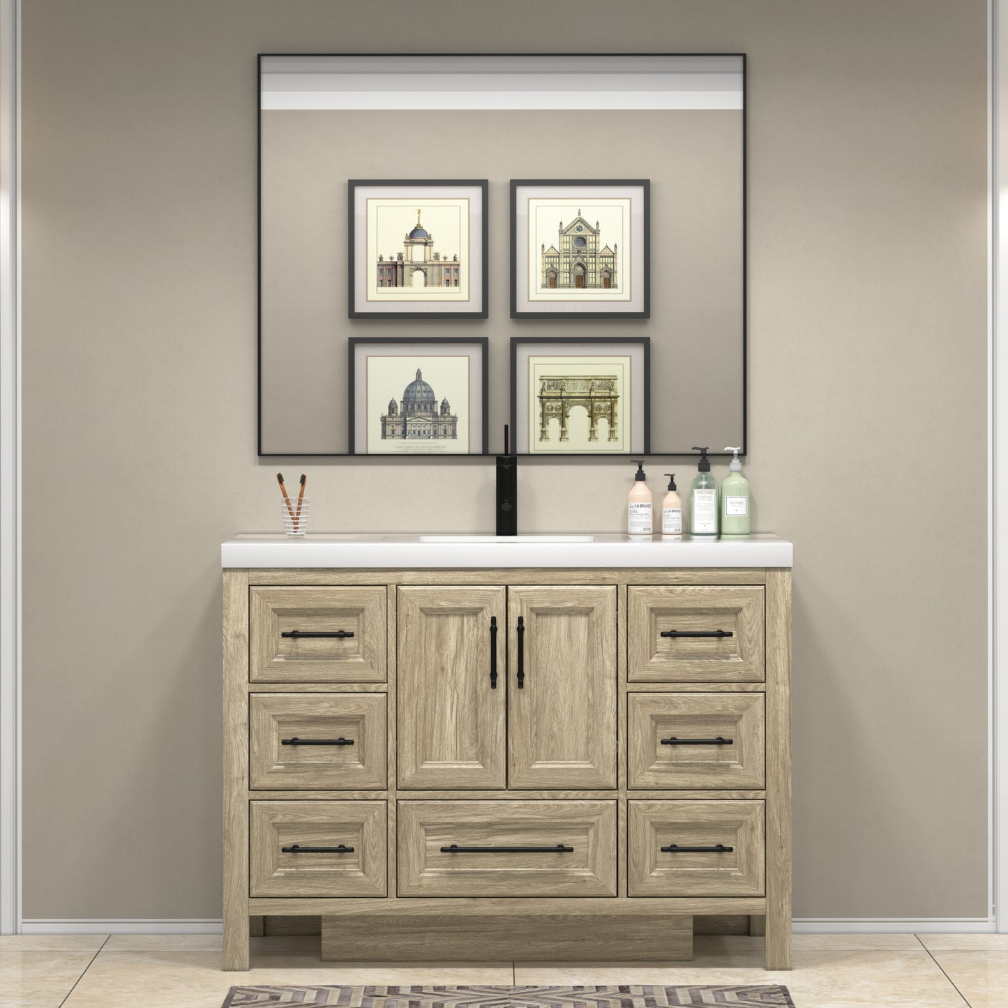 Better Vanity VIV 24"-84" Solid Wood Bathroom Vanity with Reinforced Acrylic Sink, Freestanding Cabinet with Soft Close Doors & Drawers, Fully Assembled