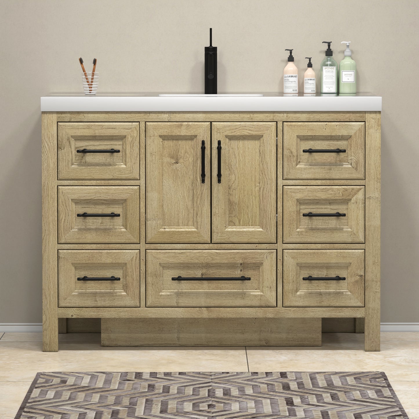 Better Vanity VIV 24"-84" Solid Wood Bathroom Vanity with Reinforced Acrylic Sink, Freestanding Cabinet with Soft Close Doors & Drawers, Fully Assembled