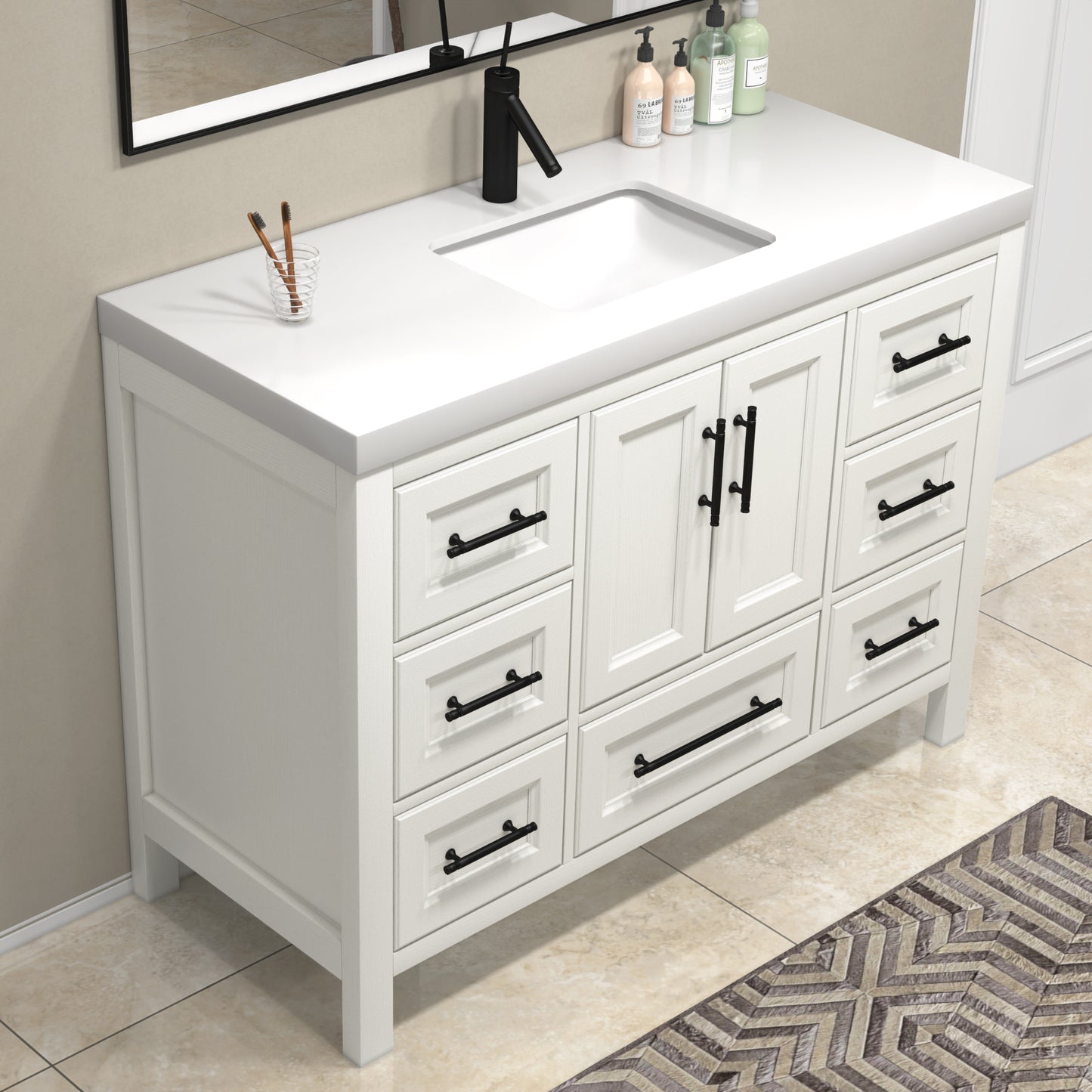 Better Vanity VIV 24"-84" Solid Wood Bathroom Vanity with Reinforced Acrylic Sink, Freestanding Cabinet with Soft Close Doors & Drawers, Fully Assembled