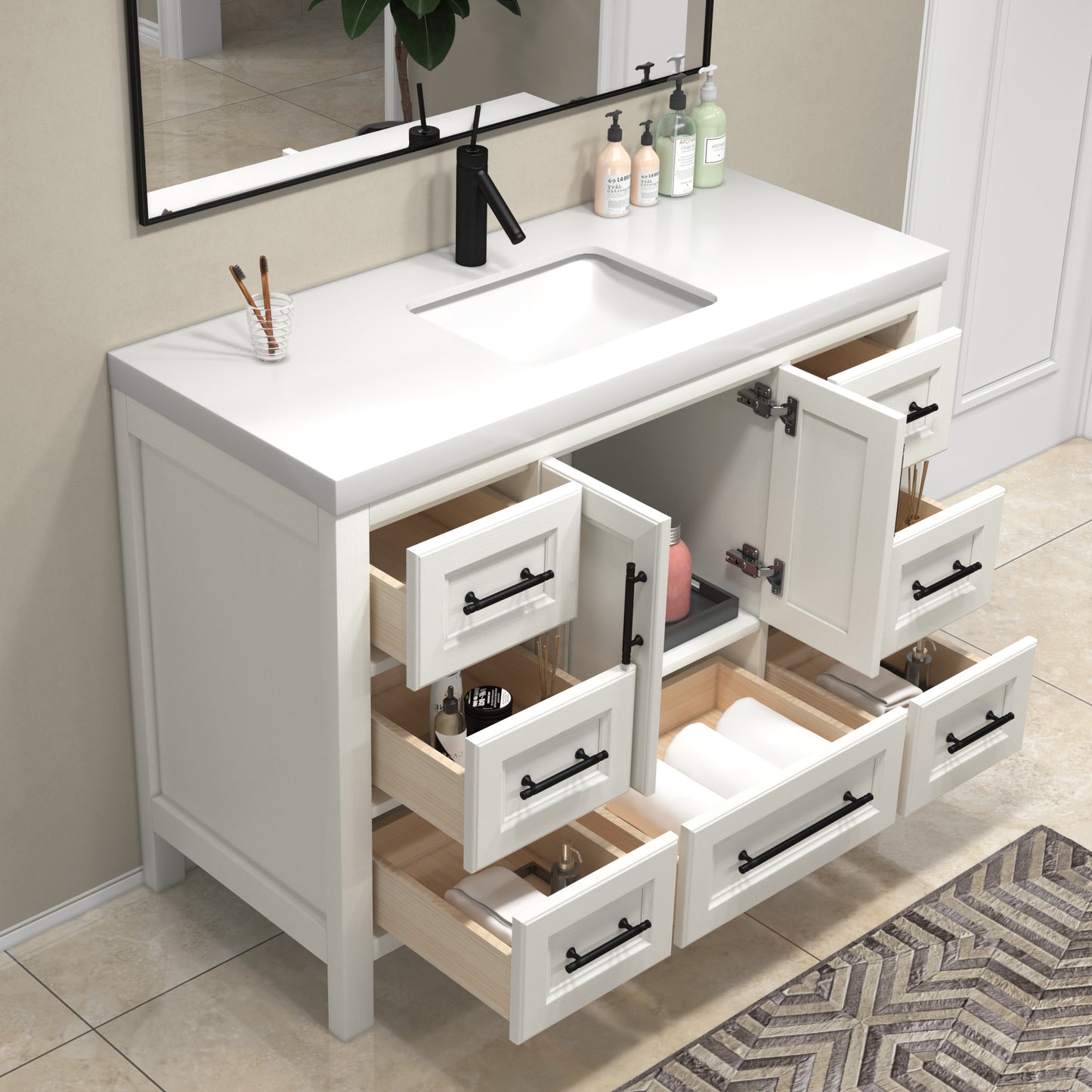 Better Vanity VIV 24"-84" Solid Wood Bathroom Vanity with Reinforced Acrylic Sink, Freestanding Cabinet with Soft Close Doors & Drawers, Fully Assembled