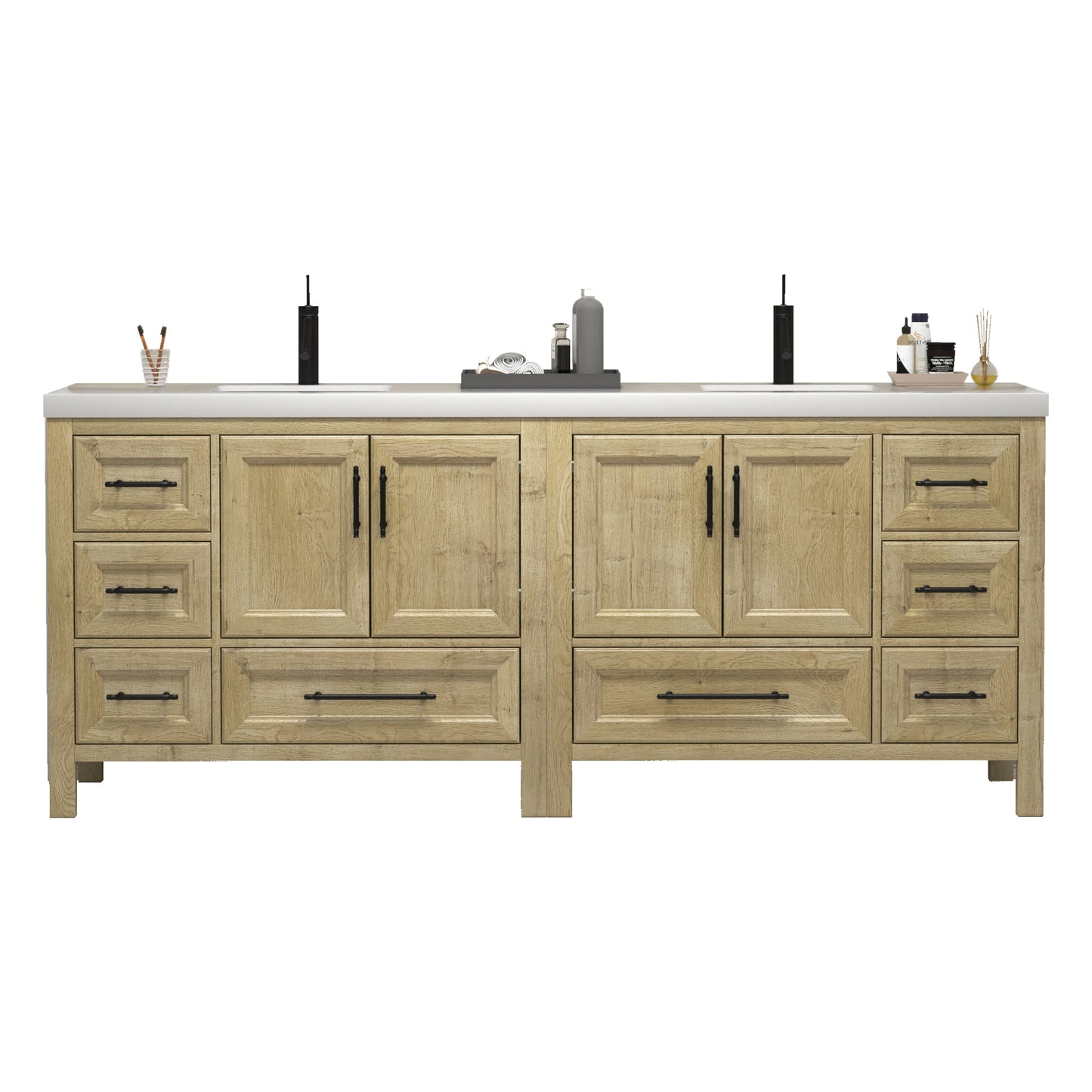 Better Vanity VIV 24"-84" Solid Wood Bathroom Vanity with Reinforced Acrylic Sink, Freestanding Cabinet with Soft Close Doors & Drawers, Fully Assembled