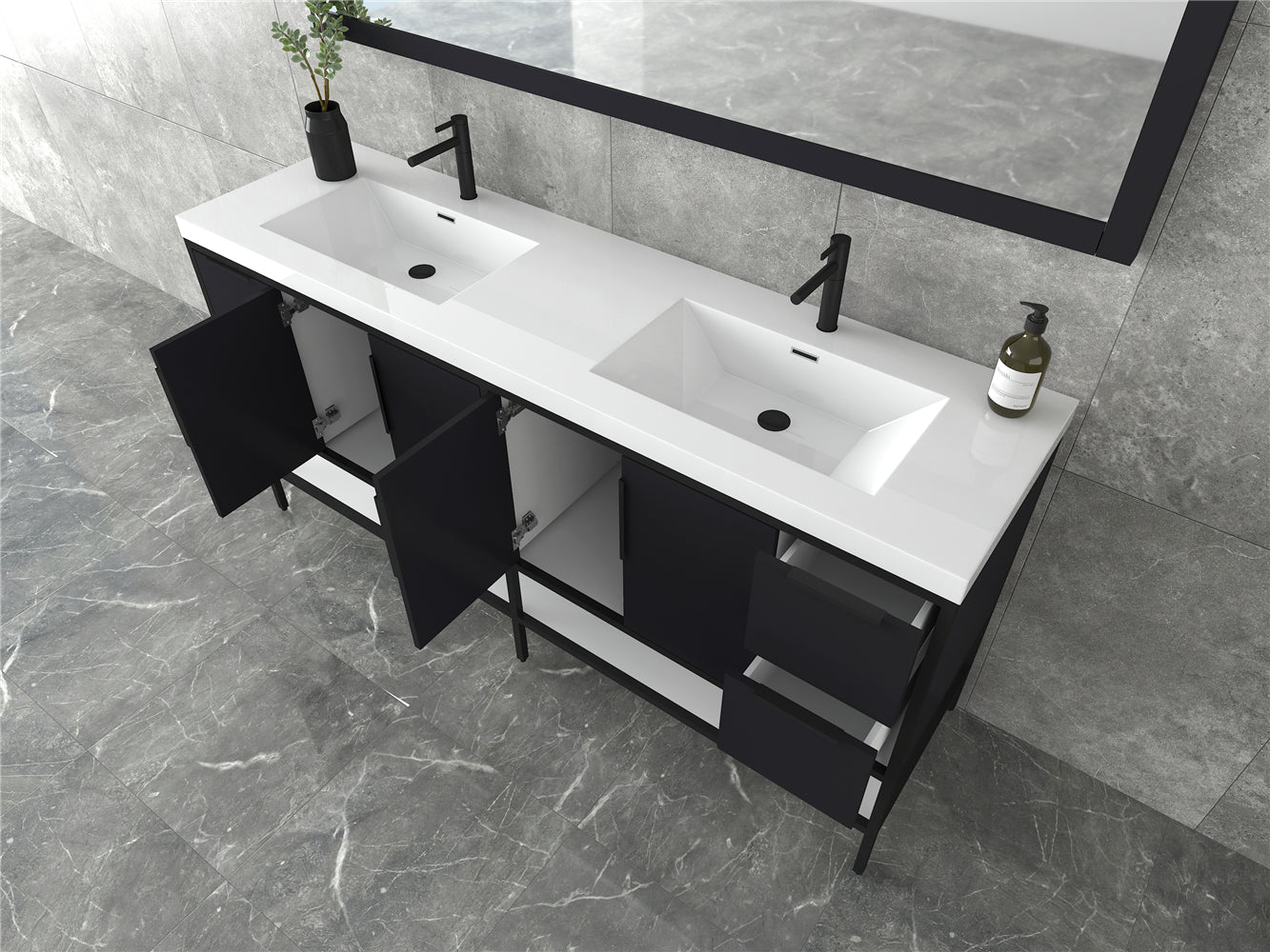 Andrew 72" Freestanding  Double Sink Vanity with Reinforced Acrylic Sink