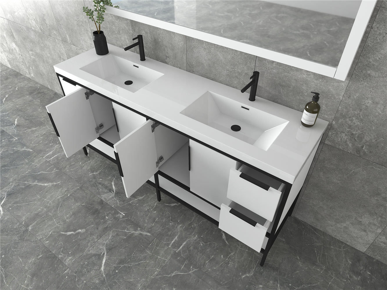 Andrew 72" Freestanding  Double Sink Vanity with Reinforced Acrylic Sink