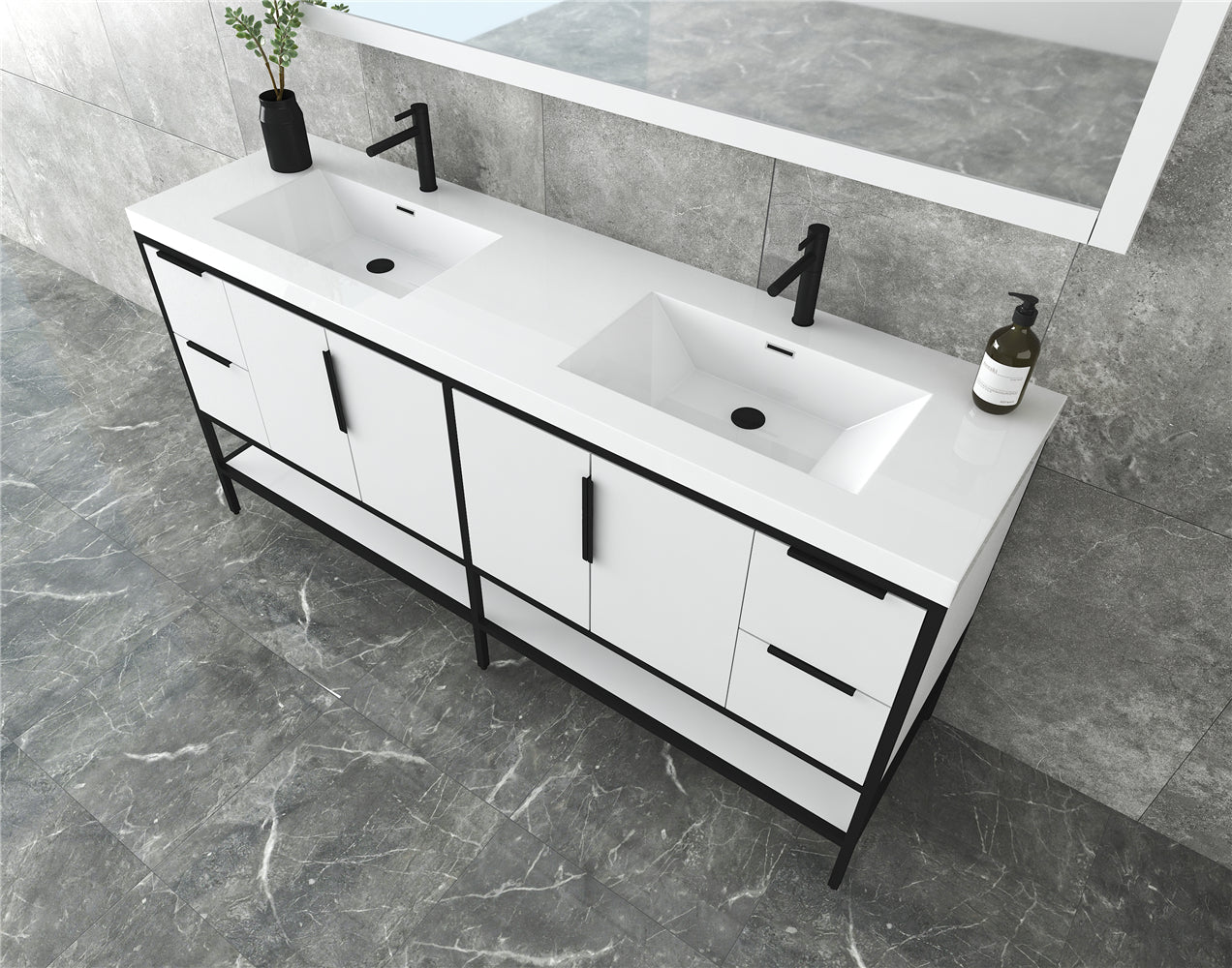 Andrew 72" Freestanding  Double Sink Vanity with Reinforced Acrylic Sink