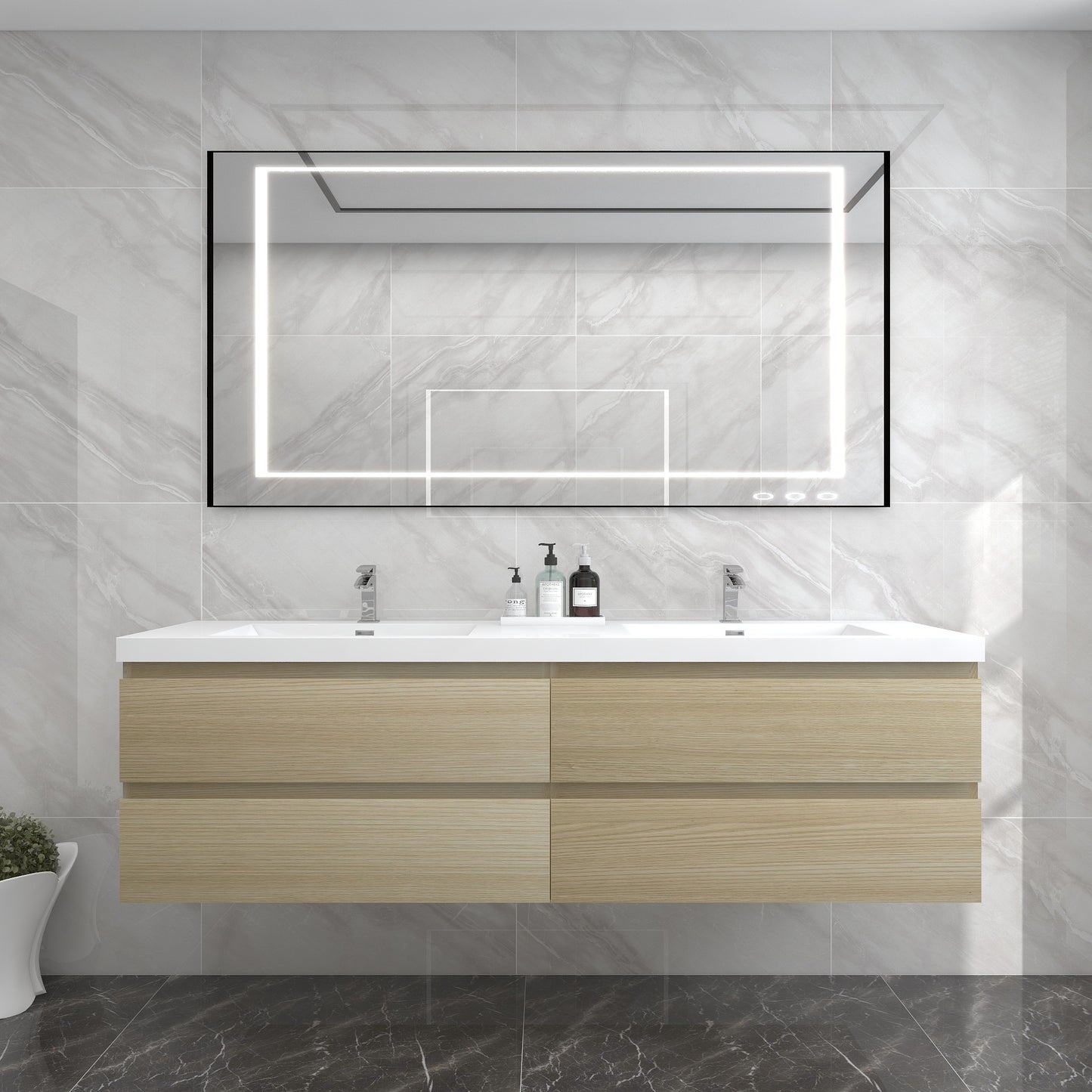 BOW Floating Bathroom Vanity with Reinforced Acrylic Sink 24" - 84"